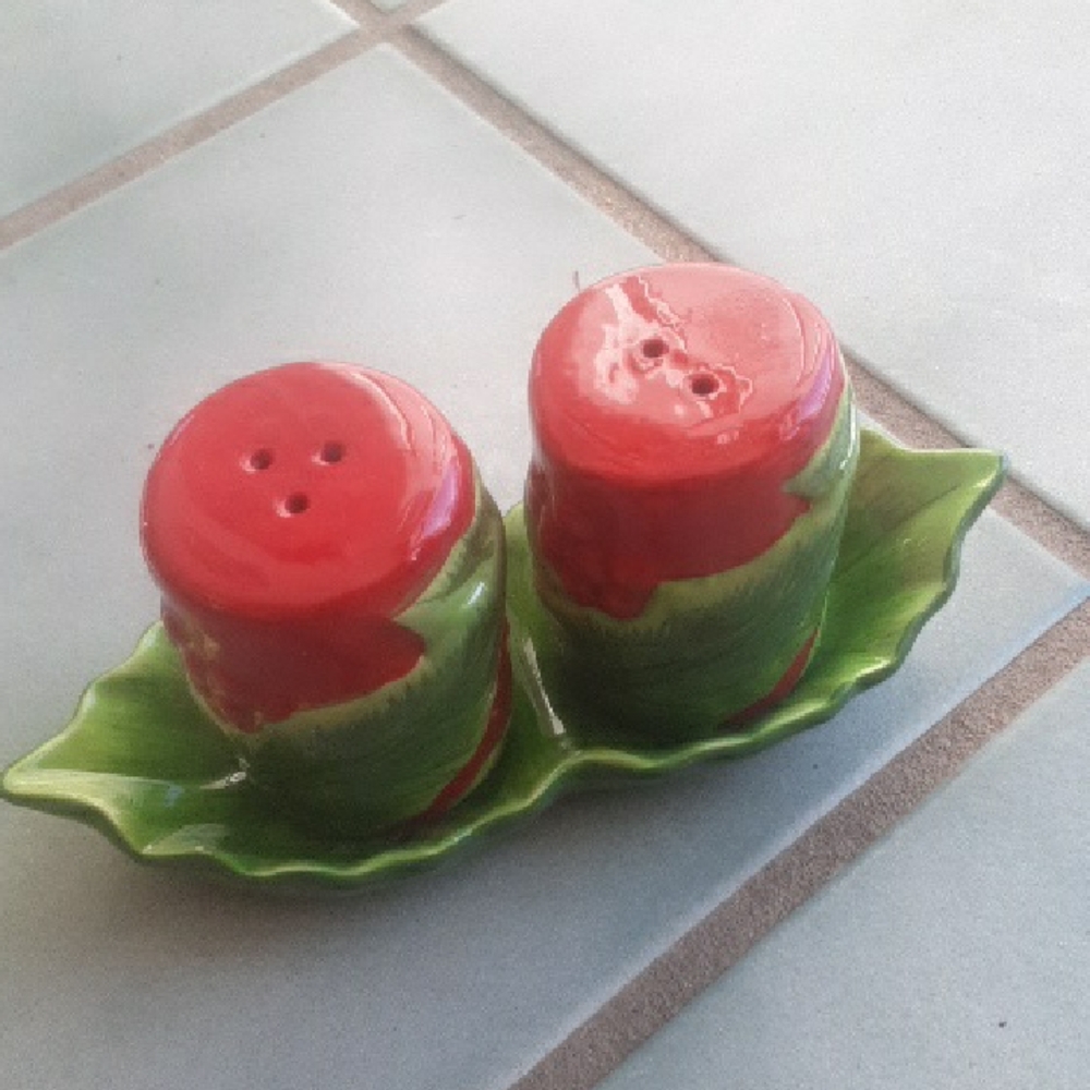 Red and Green Ceramic Salt and Pepper Shakers